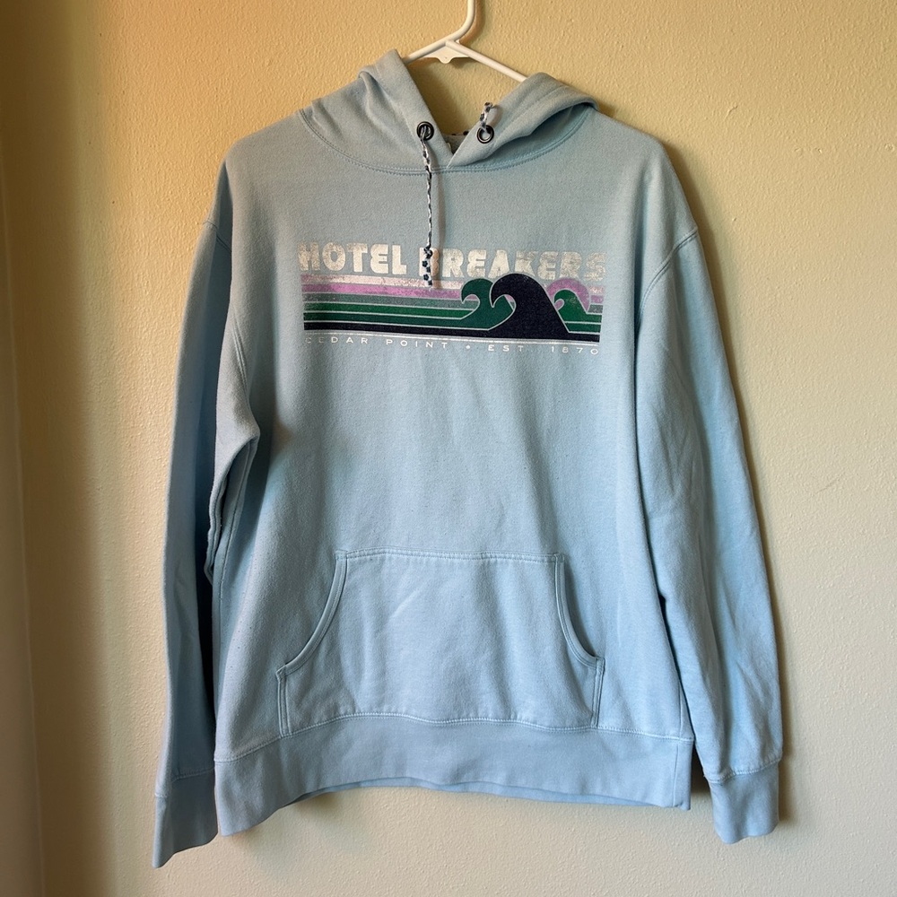 Hotel Breakers Cedar Point Vintage Women’s Light Blue Sweatshirt Hoodie size XL